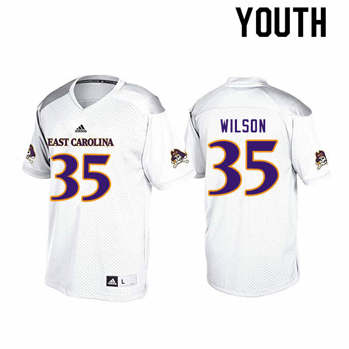Youth #35 Jireh Wilson ECU Pirates College Football Jerseys Sale-White - Click Image to Close